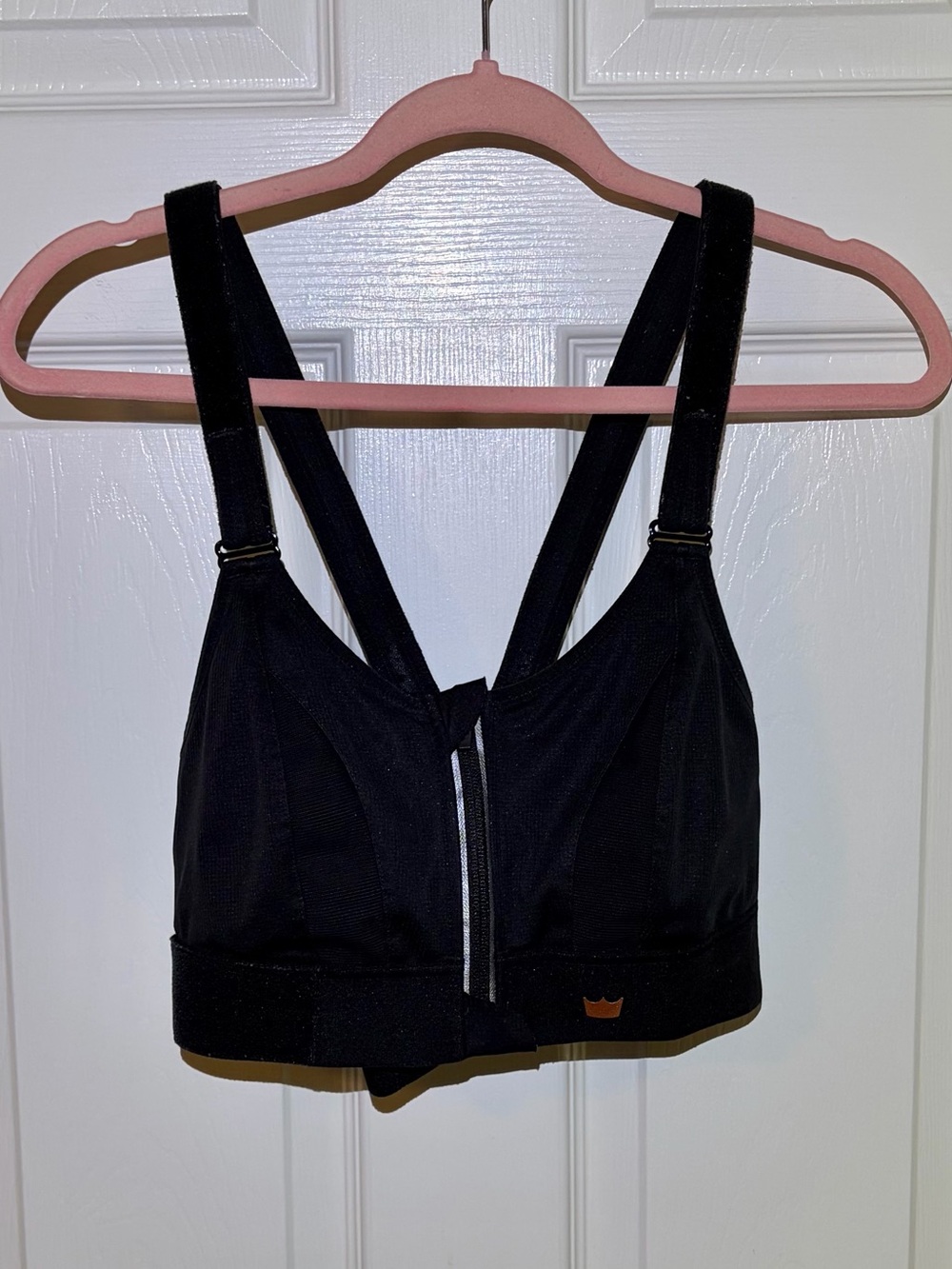 SheFit Black Front-Zip Sports Bra - Adjustable Velcro Back & Shoulder Straps